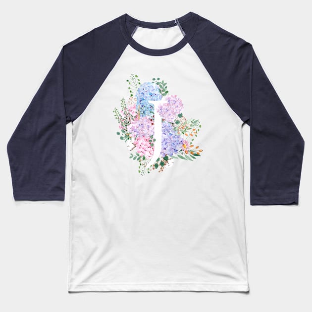 botanical monogram alphabet J hydrangea flowers Baseball T-Shirt by colorandcolor